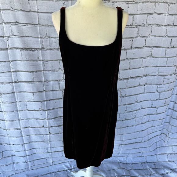 Preowned Flawed Ann  Taylor Velvet Scoop Neck Chocolate Brown Sheath Dress Sz 12 - Picture 1 of 13